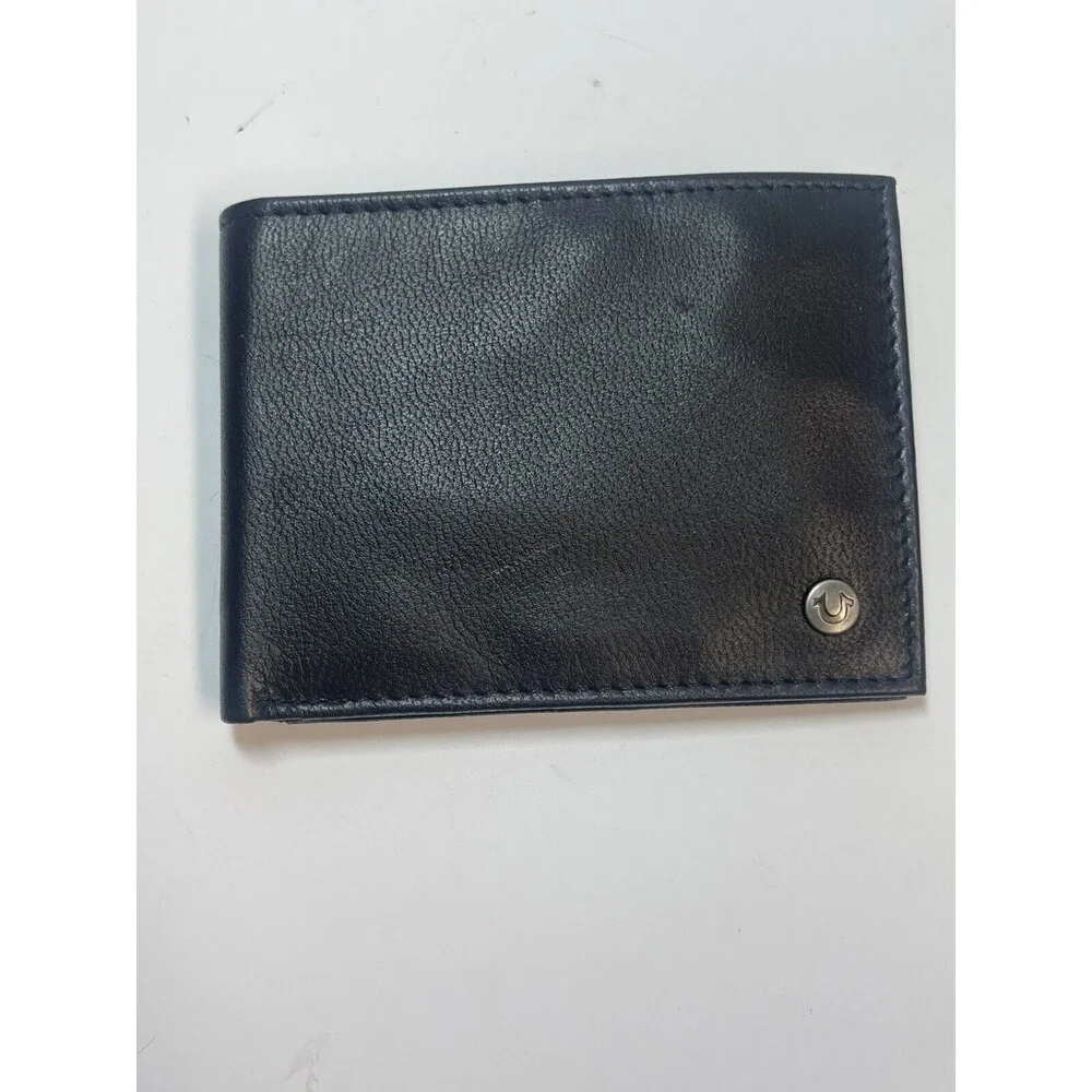 True Religion Black Leather Trifold Wallet New